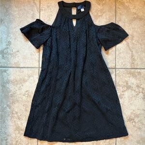 Francesca’s Blue Rain Black Lace Cold Shoulder dress